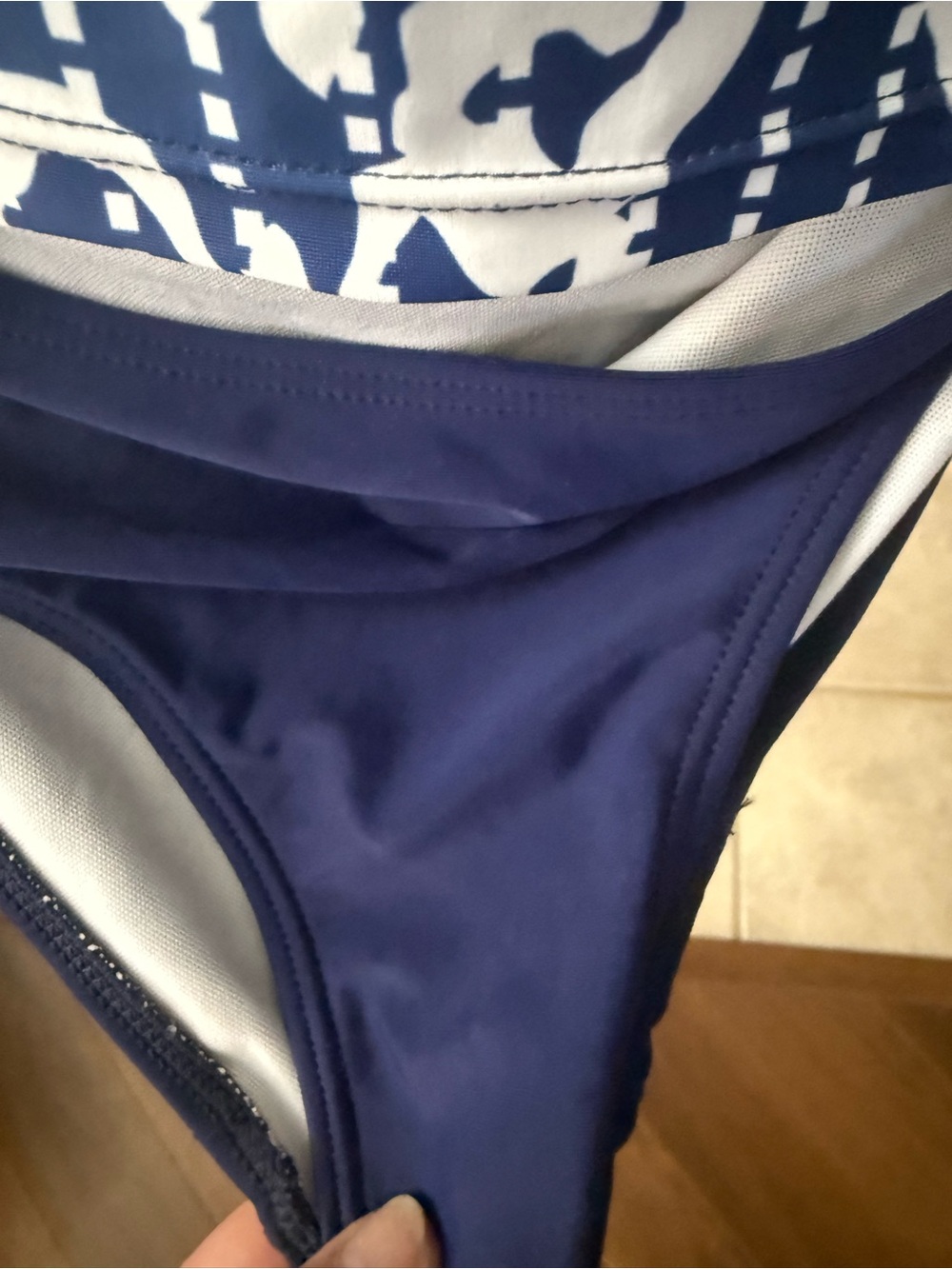 Navy & White Printed Tankini Swim Set Size Large Gold Accent - Picture 3 of 5